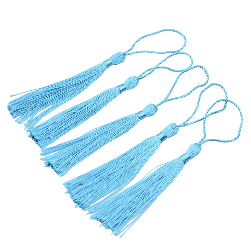 Makhry 100pcs 13cm/5 Inch Silky Floss Bookmark Tassels with 2-Inch Cord Loop and Small Chinese Knot for Jewelry Making, Souvenir, Bookmarks, DIY Craft Accessory (Blue) - Image 5